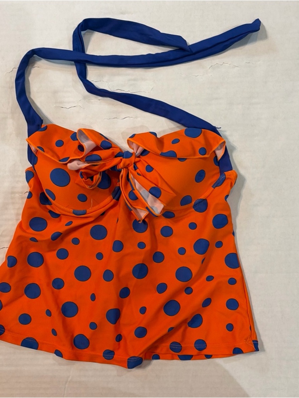 Women’s Orange Polka Dot Tankini Top with Blue Dots